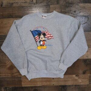 Walt Disney World Parks Kids XL Grey Mickey Mouse American Flag Sweatshirt